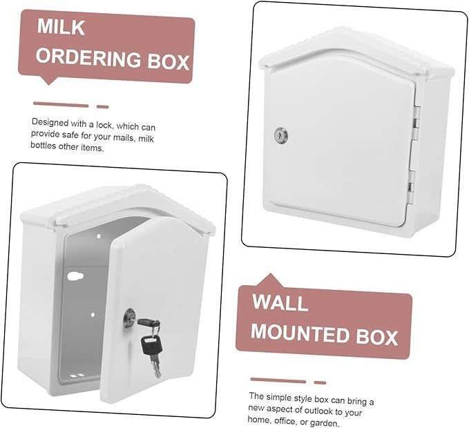 Lockable Wall Mount Milk & Mail Box – Secure Outdoor Storage, White Plastic