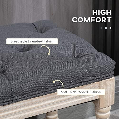 Grey Upholstered Bed End Bench with Shelf, Tufted Seat Storage Ottoman