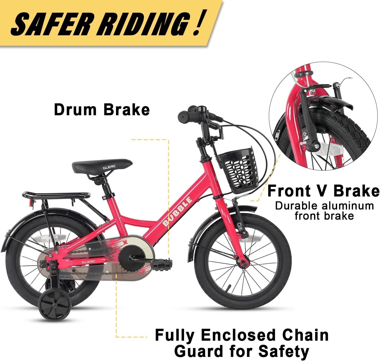 Kids Bike 12 14 16 Inch Bicycle with Stabilisers Basket Rear Rack Steel