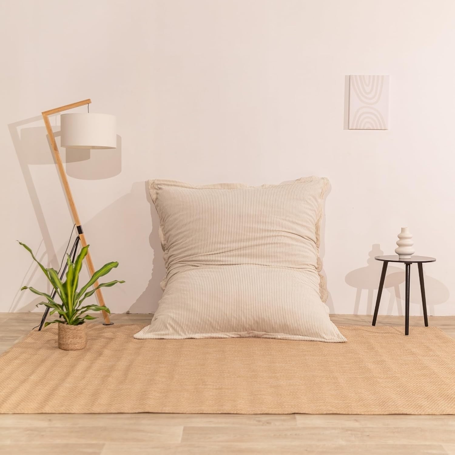 XXL Foam Bean Bag Off-white Sofa for Adults & Kids Corduroy Floor Seat 180x140cm