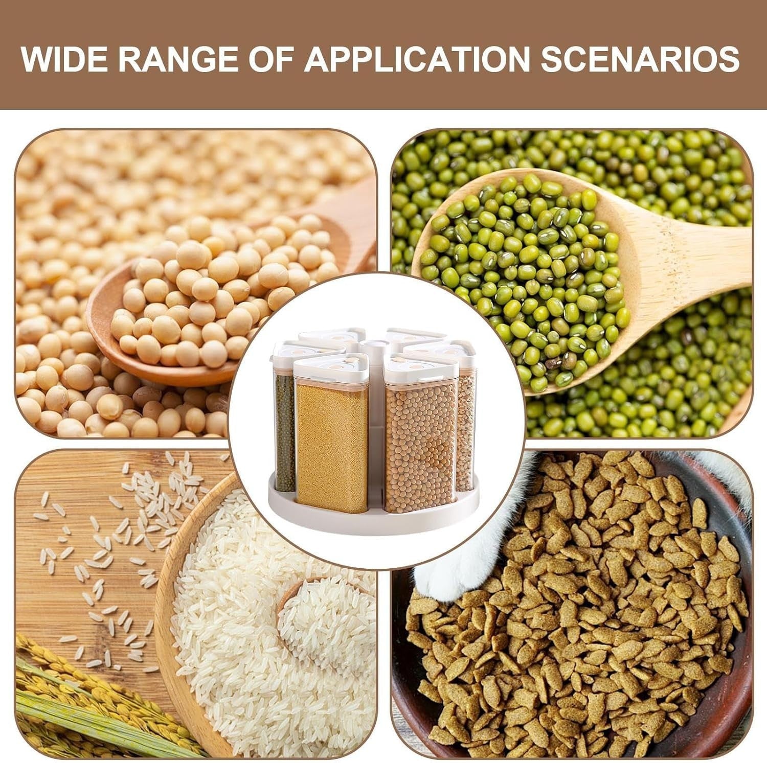 6 Grid Rotating Grain Dispenser Vacuum Sealed Rice Storage Container