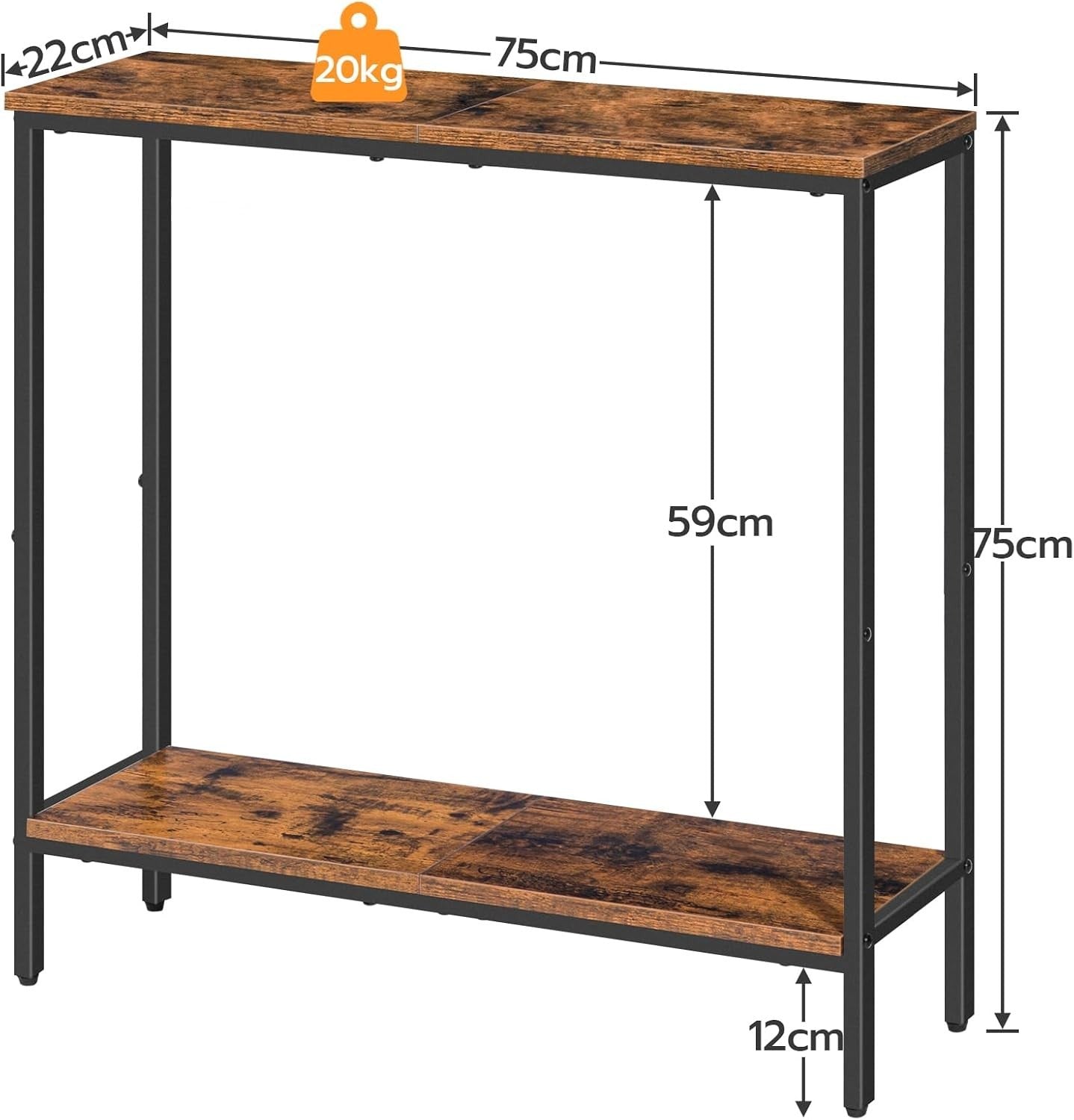 Slim 2-Tier Console Table with Storage Shelf for Hallway & Living Room