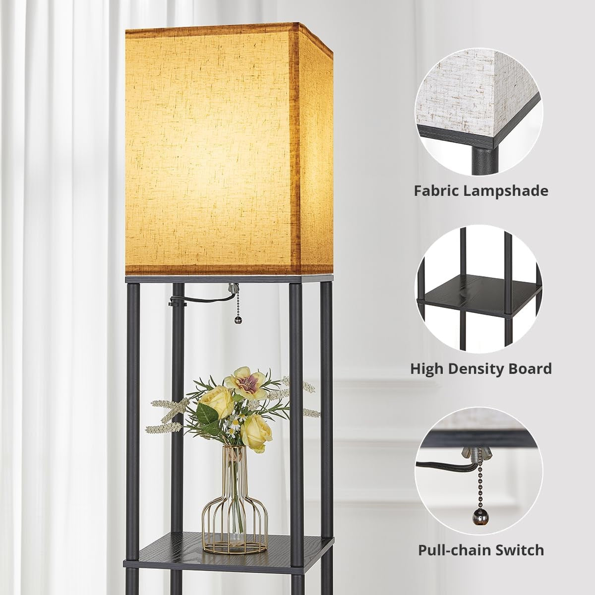 LED Floor Lamp with Shelves Dimmable Standing Light for Living Room