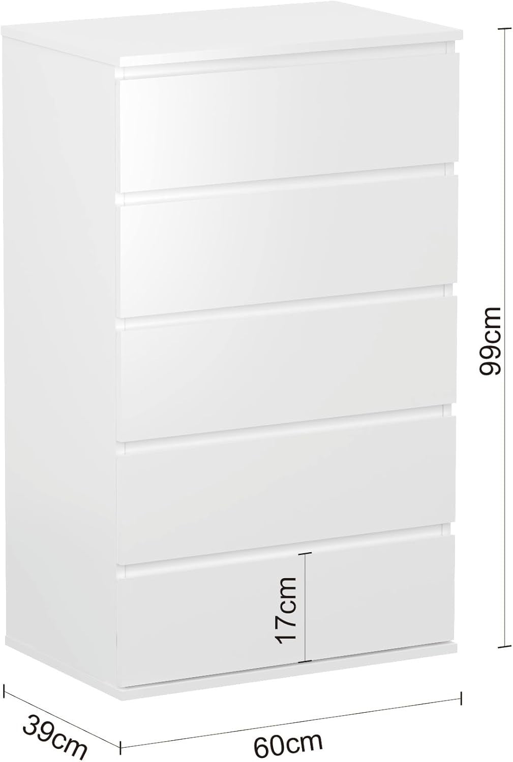 Modern White 5-Drawer Chest Organizer | Sleek No Handle Tall Dresser Uni5