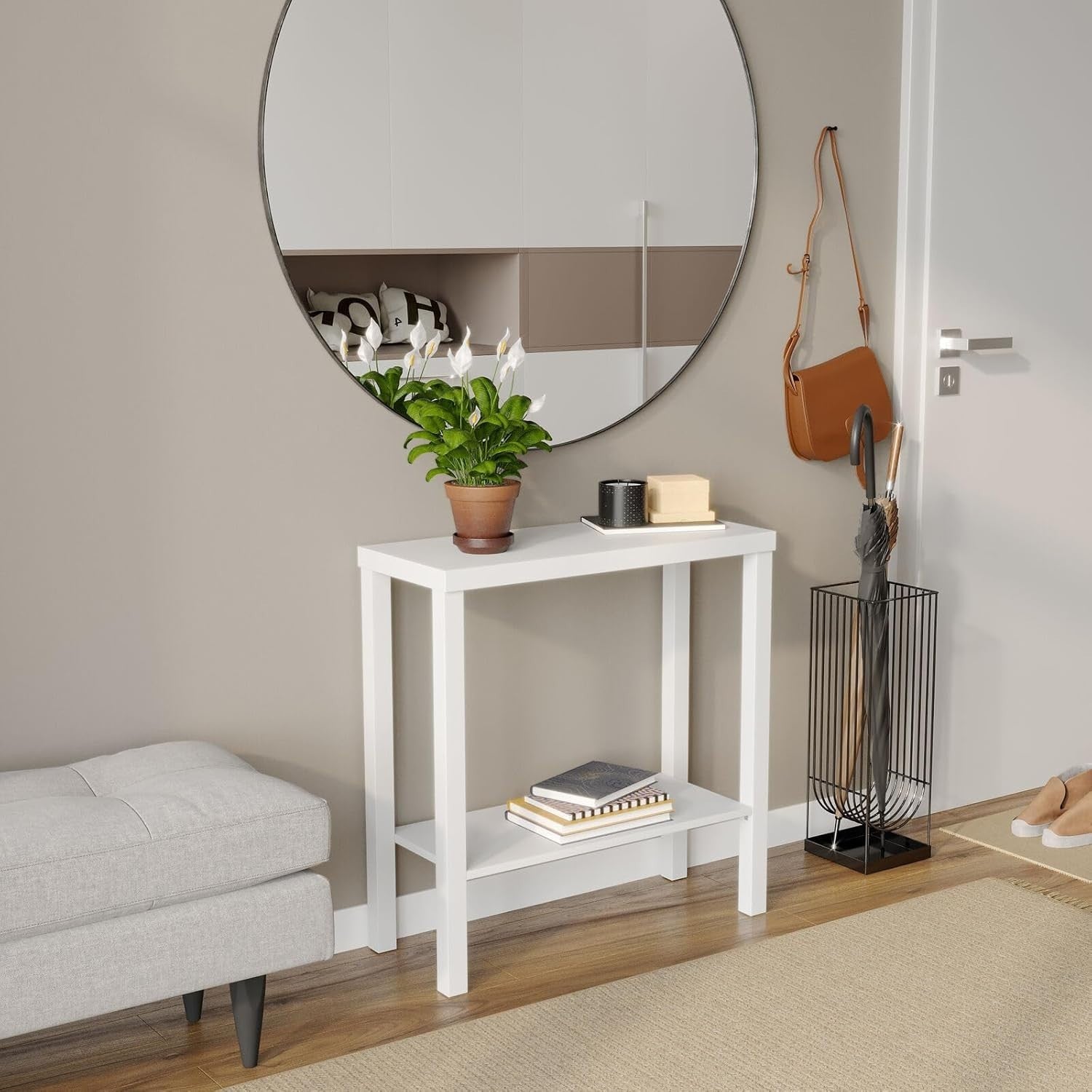 Slim 2-Tier Console Table Narrow Hallway Storage & Display Shelf