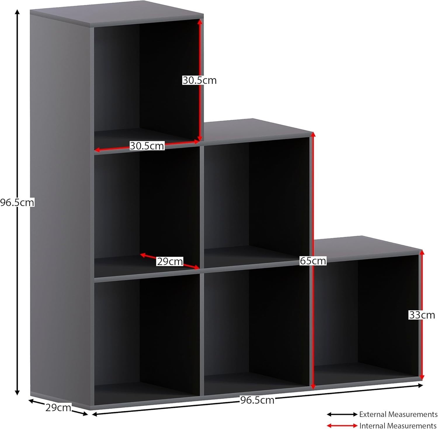 6 Cube Black Staircase Bookcase with 3 Baskets – Sturdy Storage Organizer