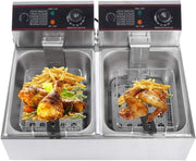 Commercial Double Deep Fat Fryer 12L 3000W Stainless Steel Dual Tank