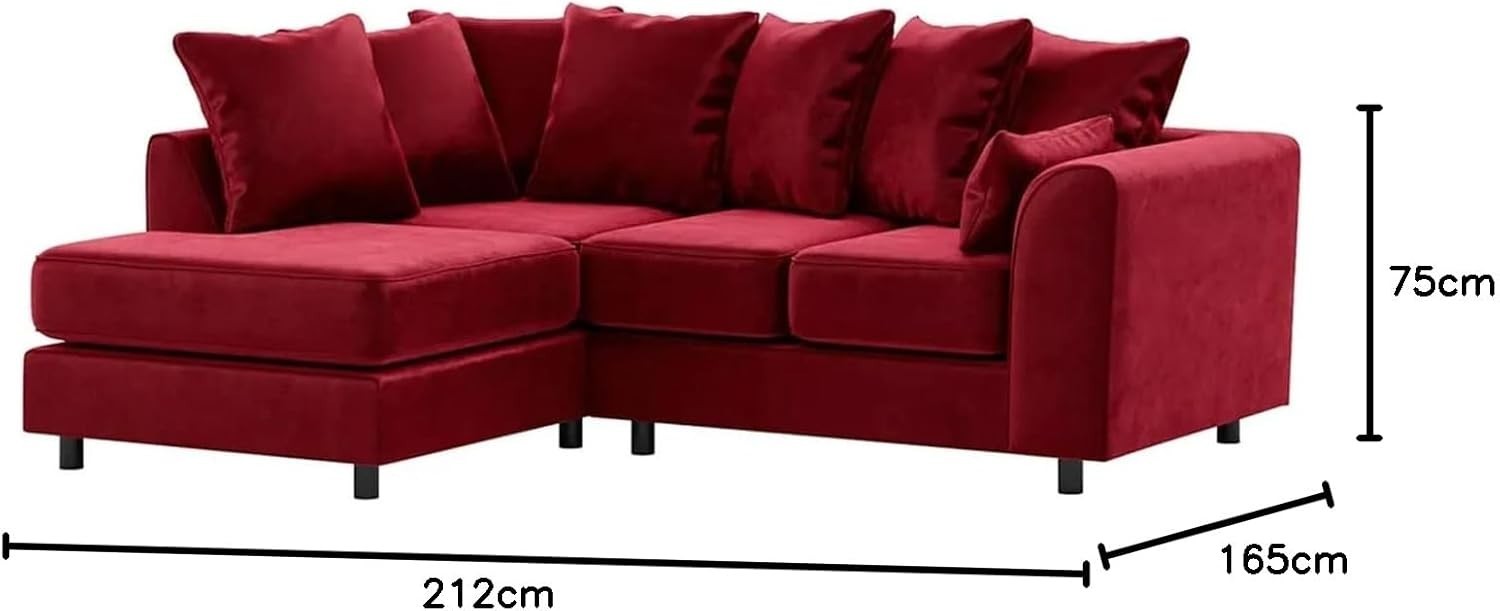 Red Plush Velvet 4-Seater L-Shaped Corner Sofa with Full Foam Cushions