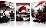 Japanese Style Canvas Wall Art Set of 3 Framed Prints 12x16 Modern Decor