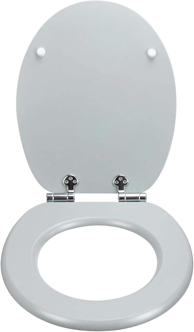 Gray Wooden Toilet Seat MDF Soft Close Adjustable Hinges 43.5x37.5cm