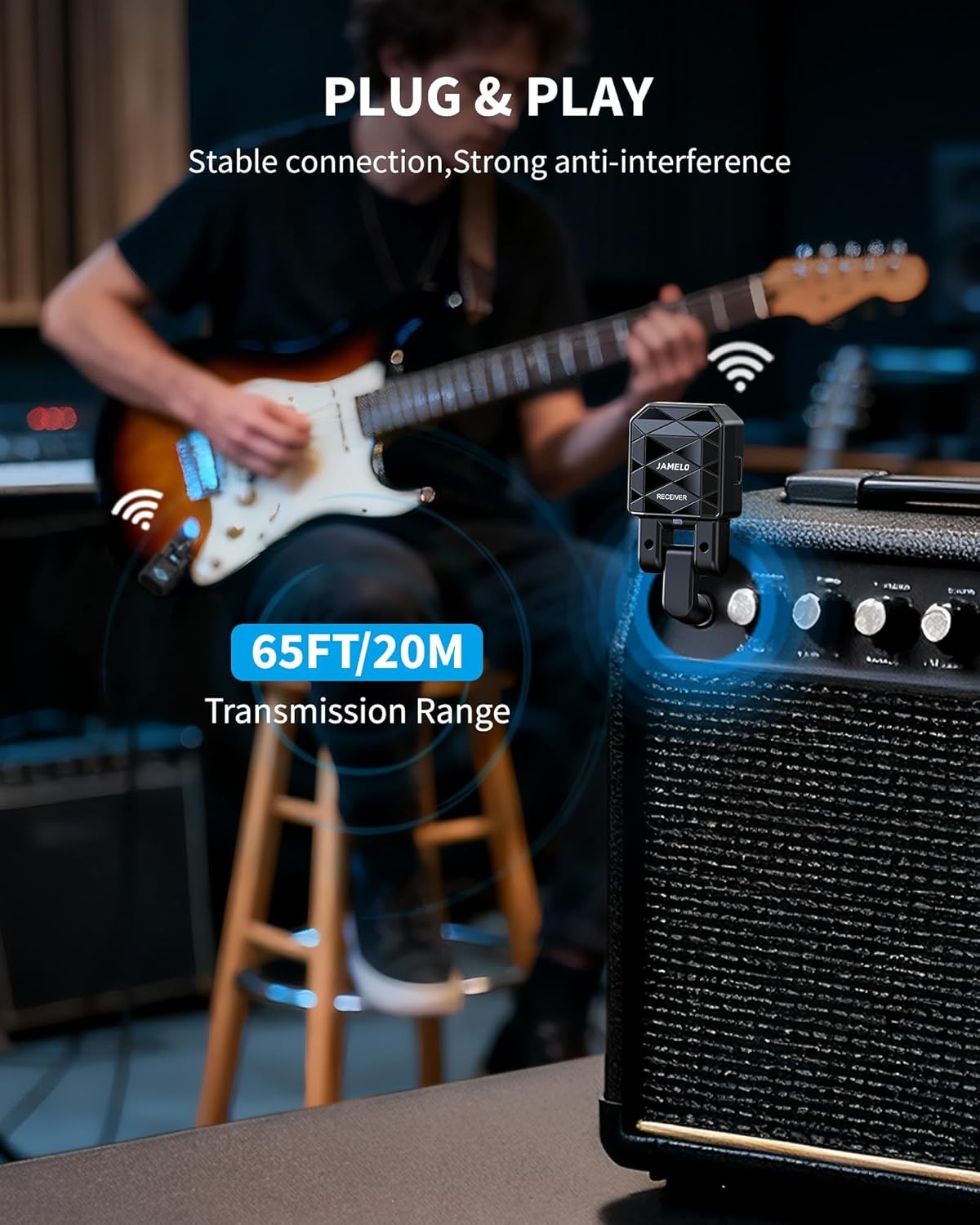 Wireless Guitar System 4 Channels 15H Playtime Rechargeable