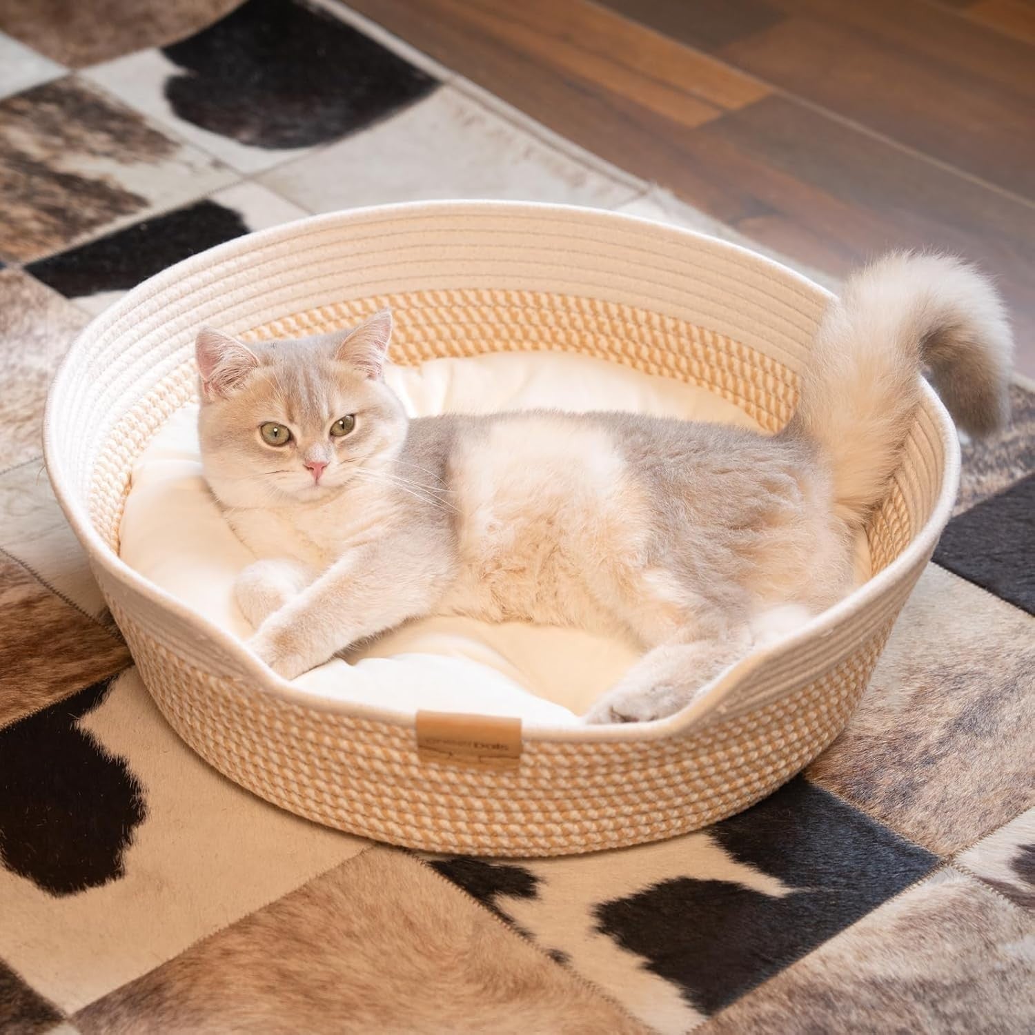 Washable Cat Bed Basket 47cm Cotton Rope Woven Cushion All Season