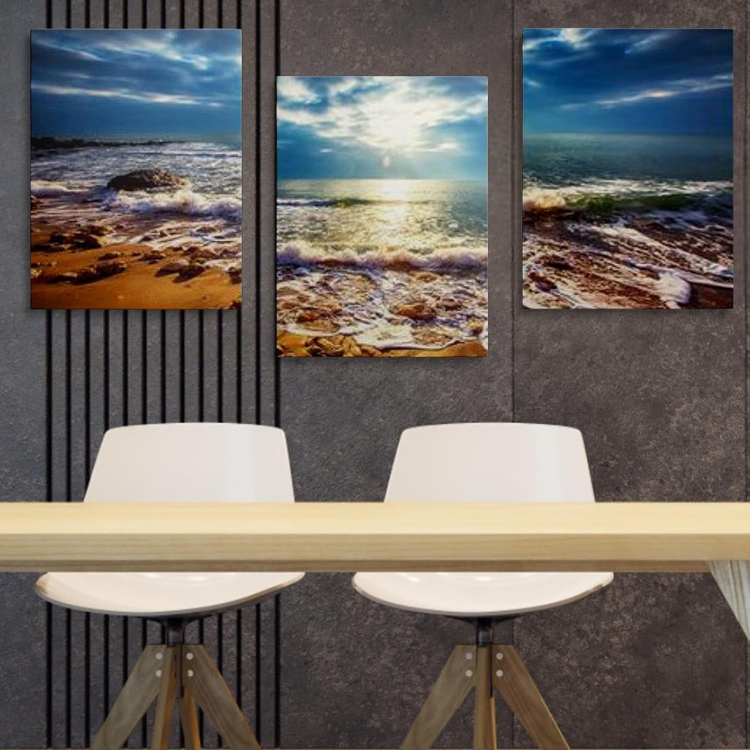 Sea Beach Wall Art Set of 3 Framed Canvas 12x16in Ocean Print