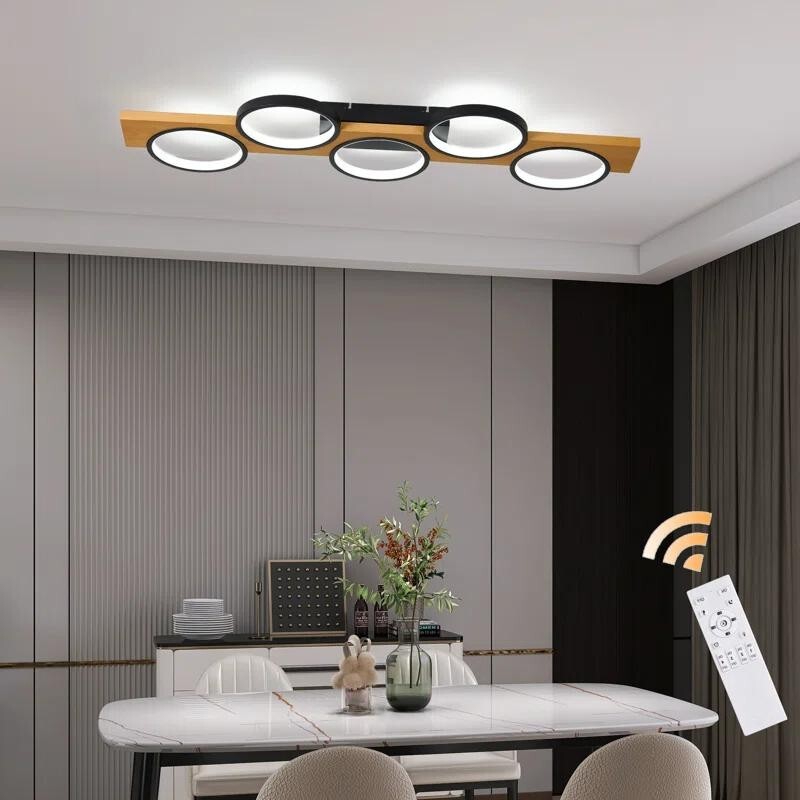 100cm LED Flush Ceiling Light Dimmable Remote Rustic Modern Black Lamp