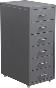 Grey Metal Rolling Drawer Tower 6 Tier Mobile File Storage Unit