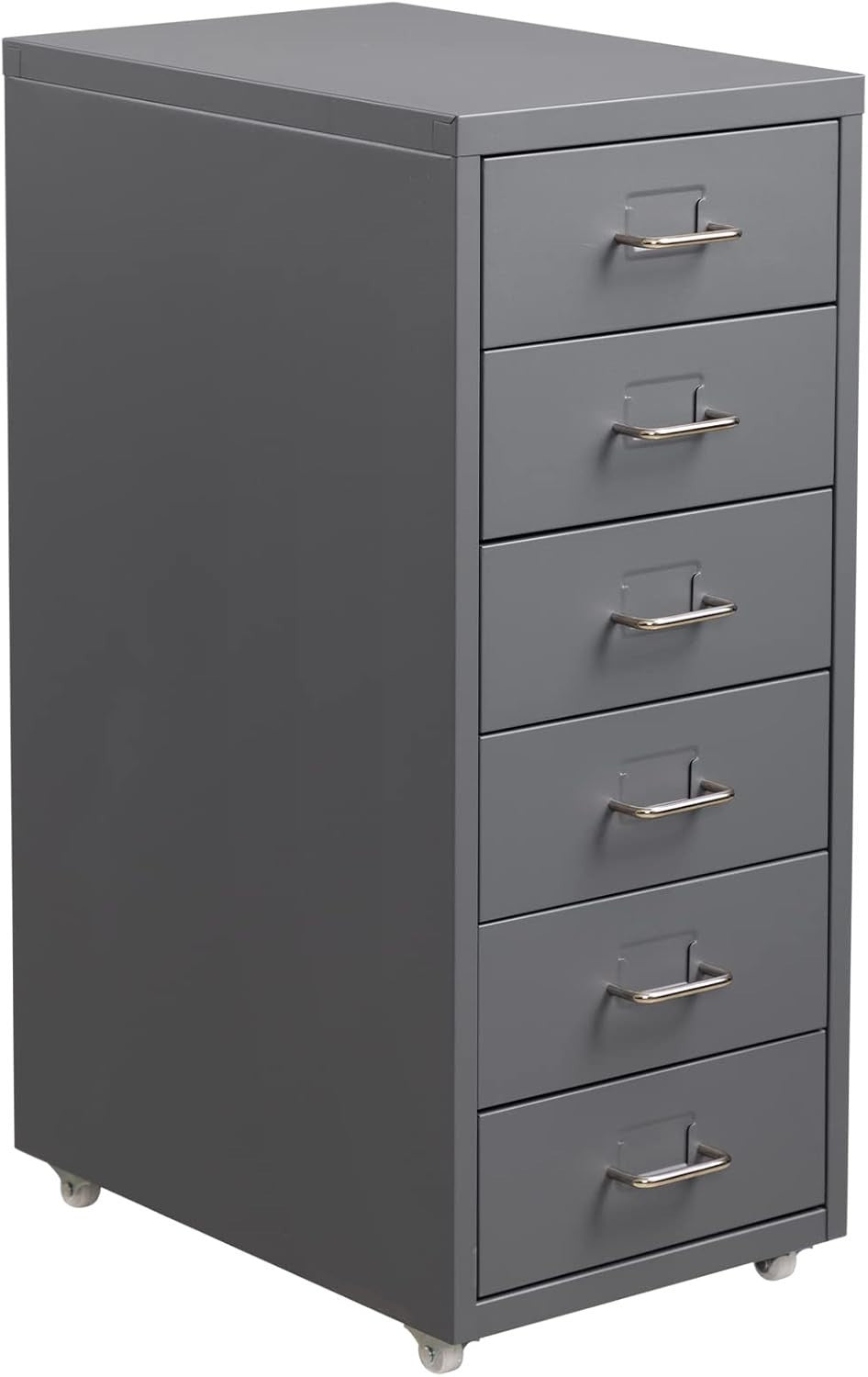 Grey Metal Rolling Drawer Tower 6 Tier Mobile File Storage Unit