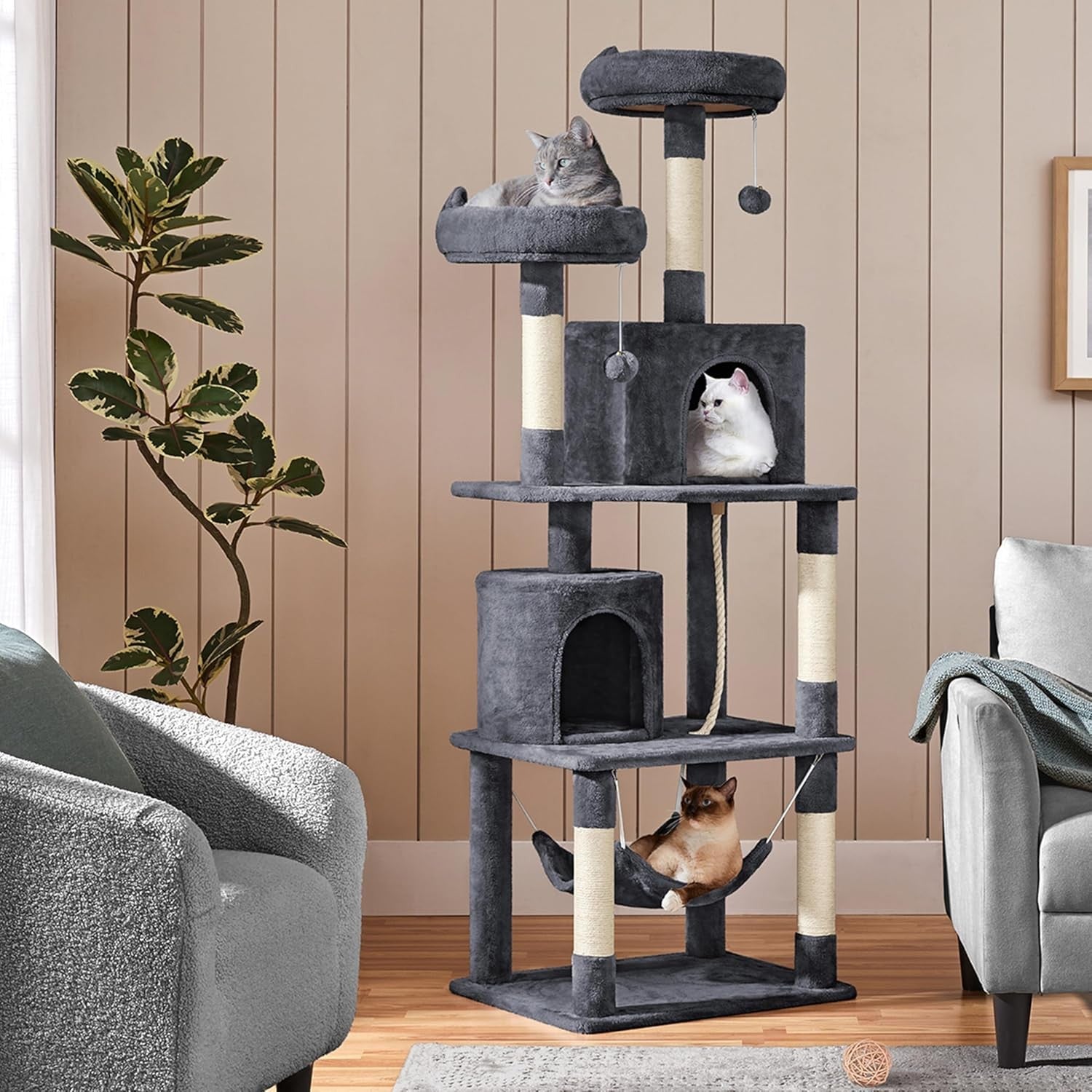 179cm Cat Tree Tower Multi Level Scratching Post Indoor Climber Hammock