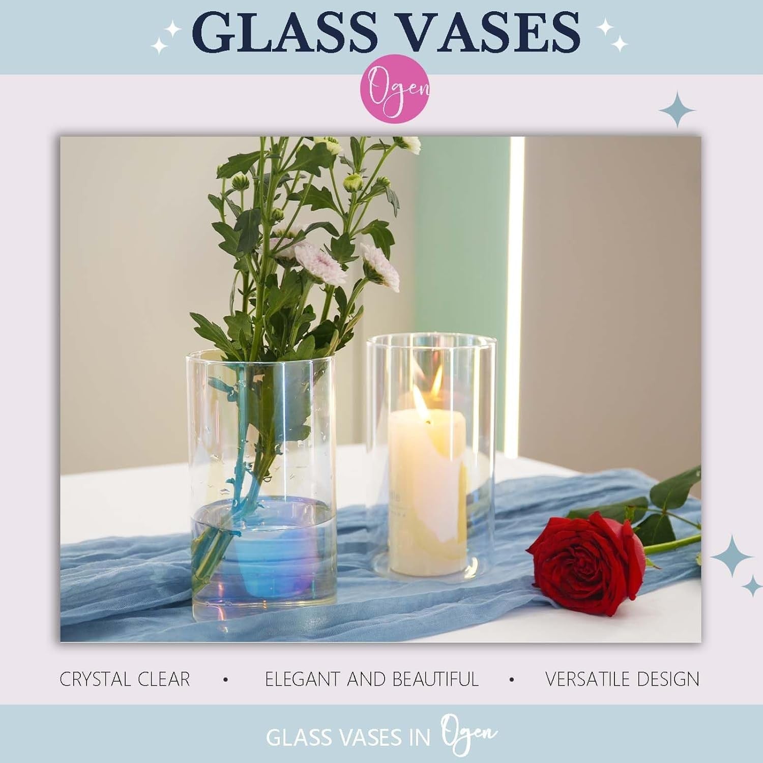 Iridescent Glass Cylinder Vase Set of 12 Flower Candle Wedding Table Decor