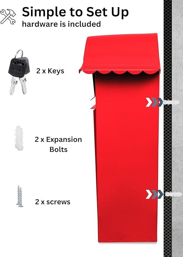 Lockable Wall Mounted Mailbox Cast Iron Waterproof Post Box Red Secure Outdoor