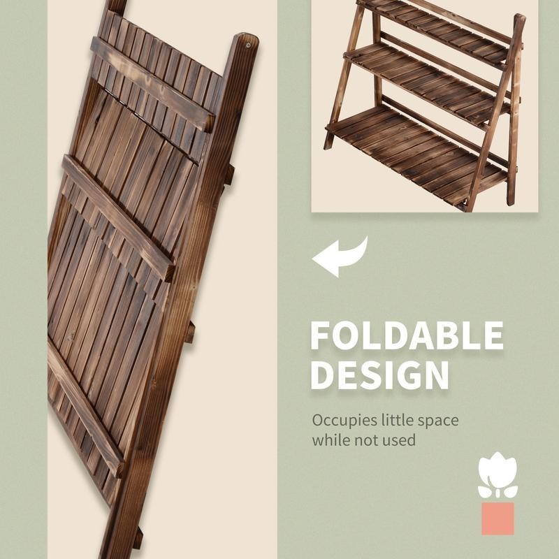 3 Tier Wood Folding Planter Stand Outdoor Flower Display Shelf Rack Garden