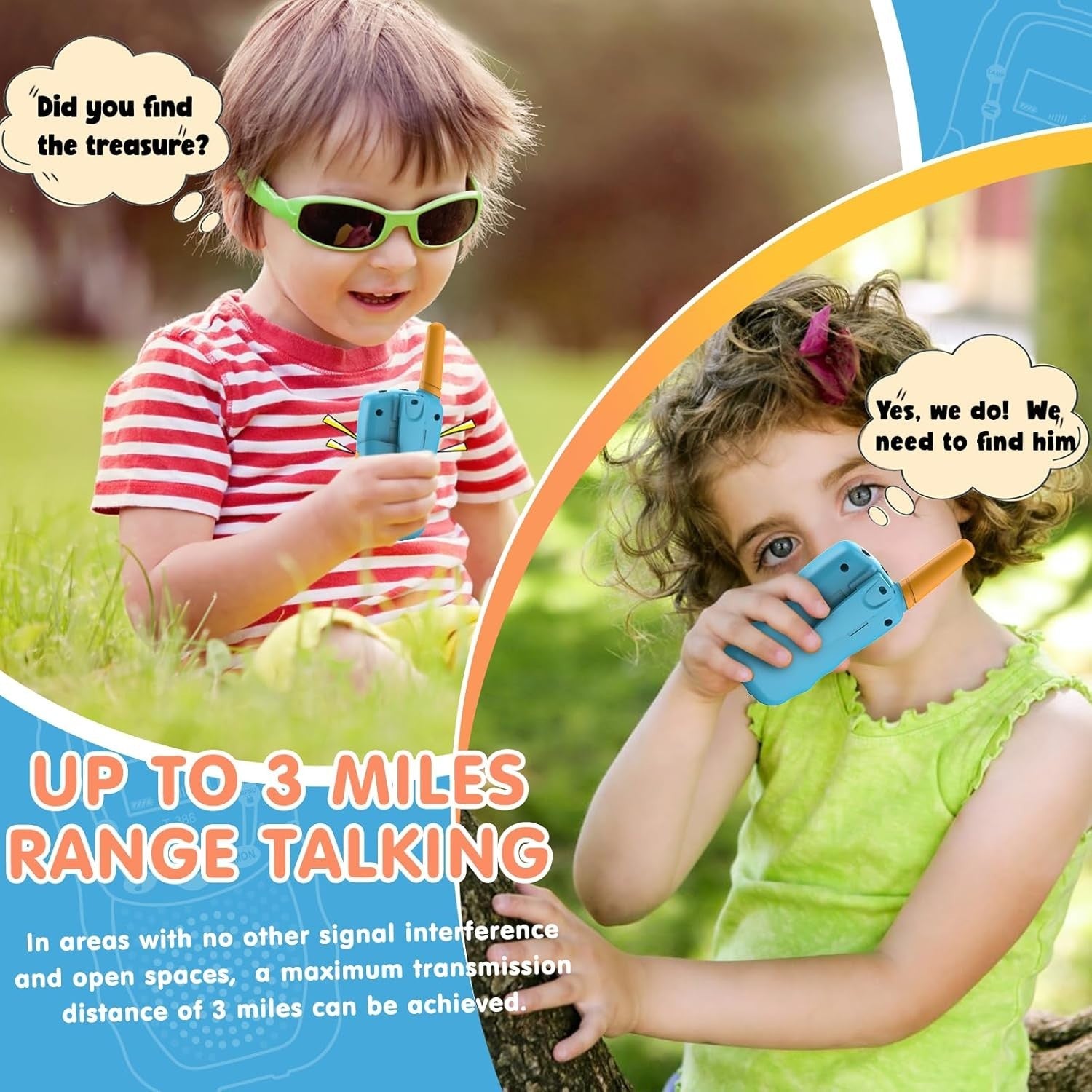 Kids Walkie Talkies 2 Pack 8 Channel 3 Mile LCD Flashlight Toy