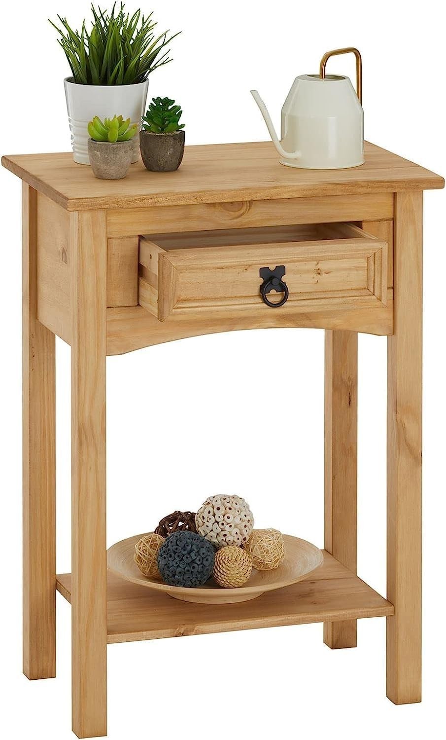 Solid Pine Console Table 1 Drawer Wax Finish Slim Hallway Storage Unit