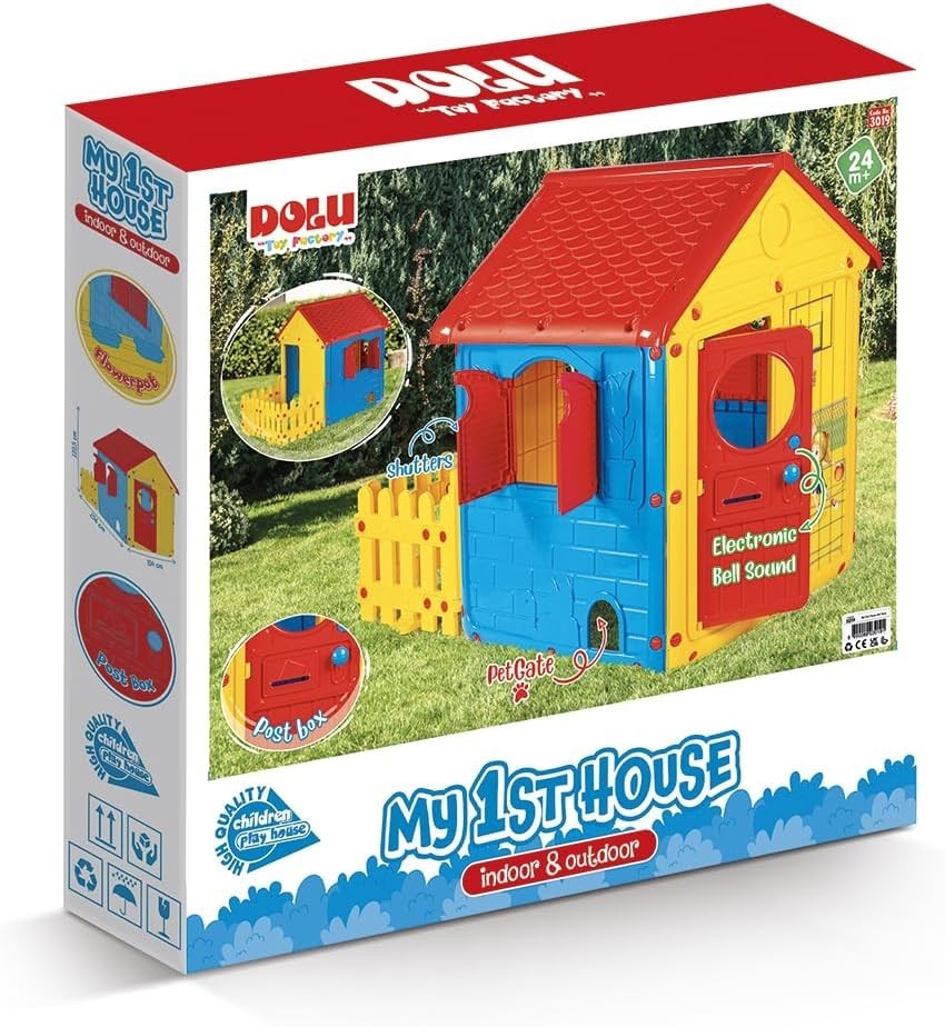 Kids Outdoor Playhouse with Fence Indoor Garden Plastic House