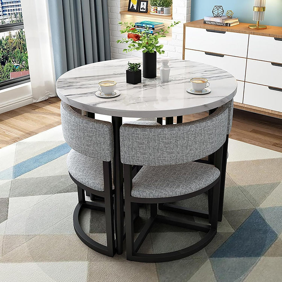 Small Office Meeting Table Set – 5-Piece Round Table & 4 Chairs for Workspace