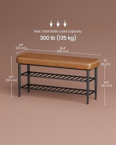 Mid Century Shoe Bench Storage Seat 3 Tier Rack Faux Leather 135kg Load 100cm