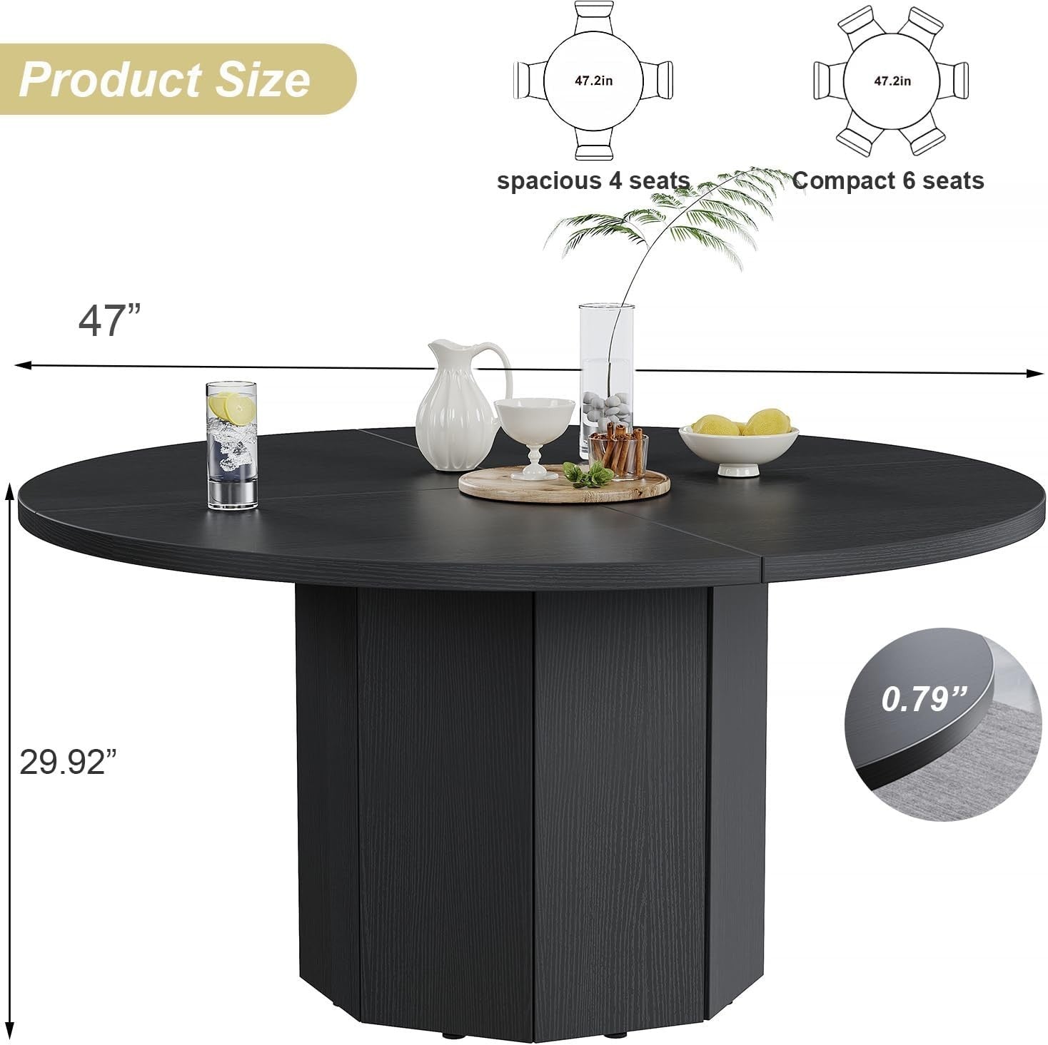 Black Oak Marble Dining Table 4-6 Seater Modern Kitchen 120cm