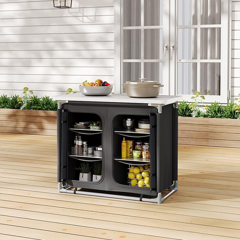Portable Camping Kitchen Cupboard with 6 Shelves, Foldable Outdoor Storage