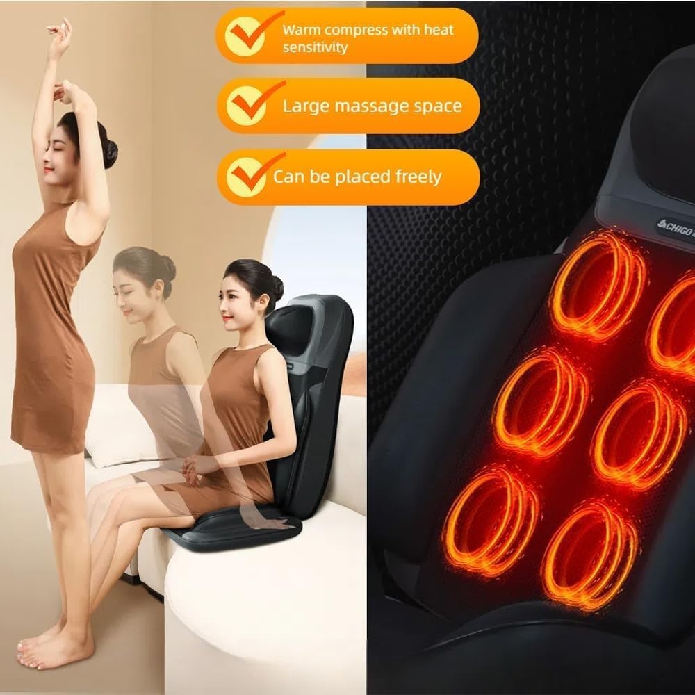 Shiatsu Back & Neck Massager Seat Pad with Heat Vibration Full Back Relief