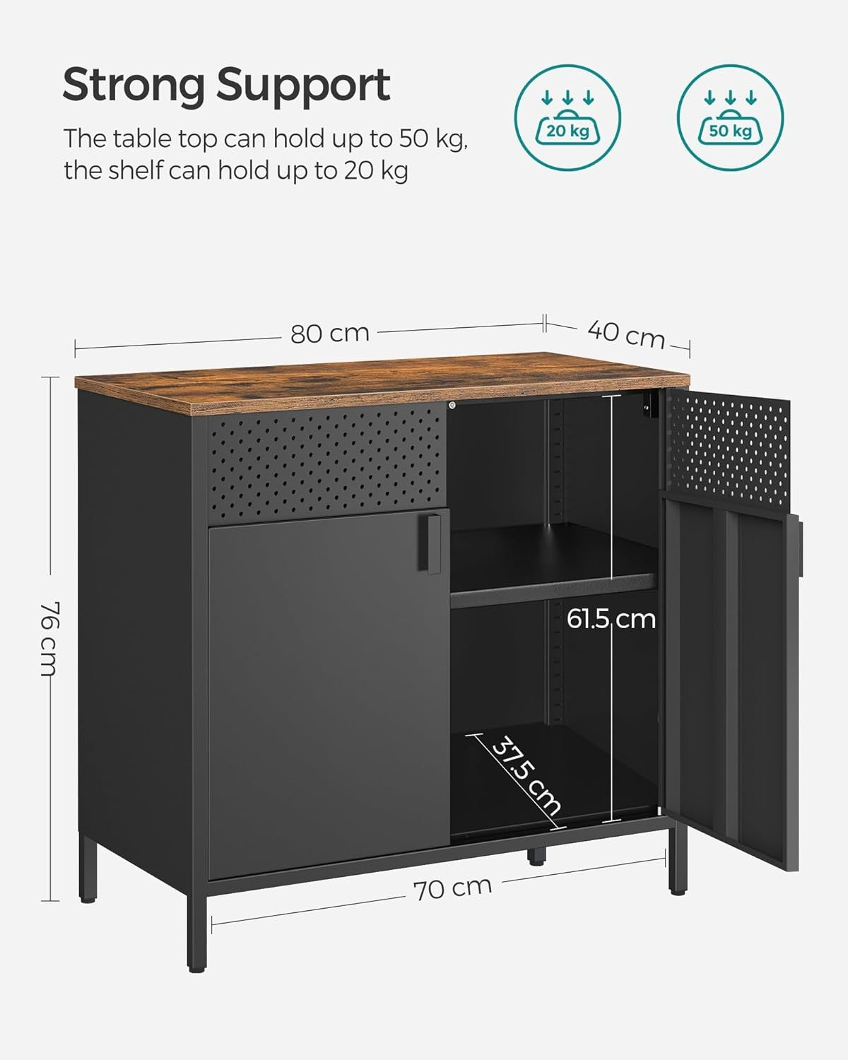 Industrial Metal Storage Cabinet Sideboard Cupboard Black Rustic Brown 80cm