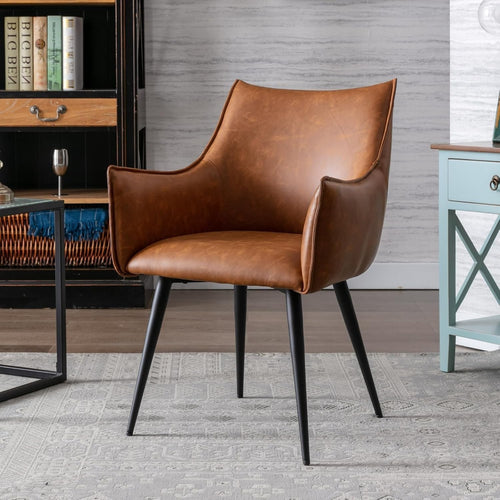 Brown PU Leather Accent Armchair Tub Chair Metal Legs Retro Lounge