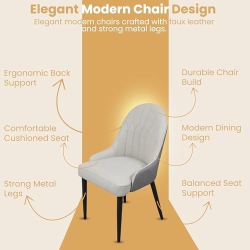 Grey Faux Leather Dining Chairs Set of 4 Padded Upholstered Kitchen Seats