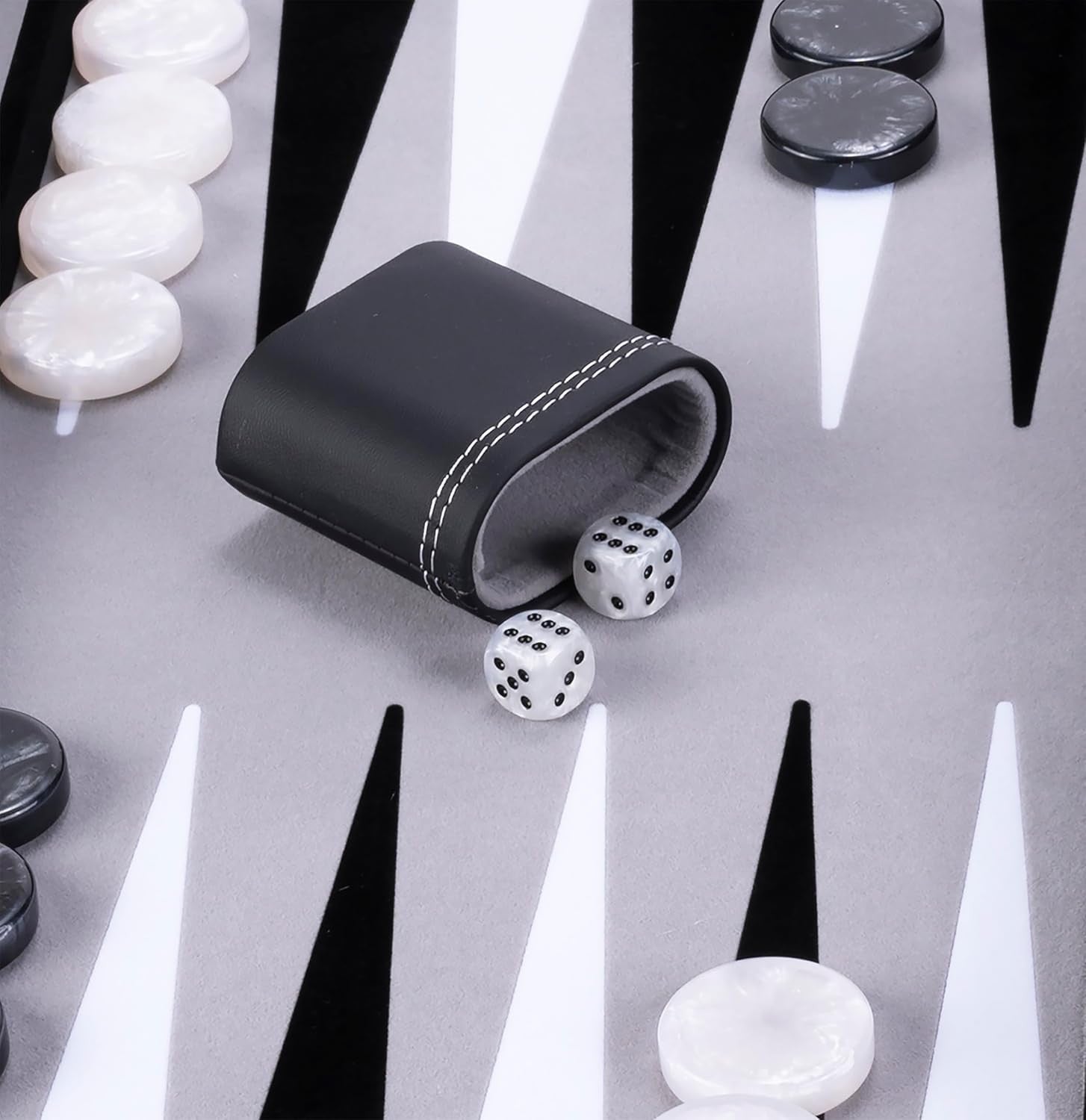 21 Inch Deluxe Backgammon Set Faux Leather Case Interior Dice Cups
