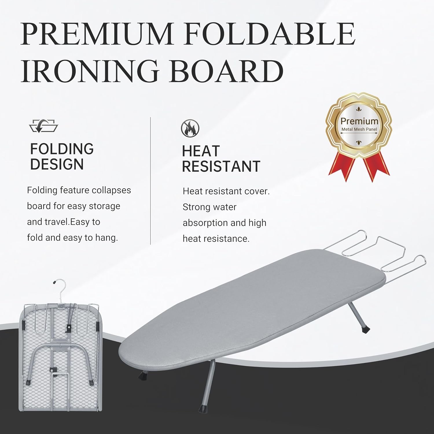 Small Tabletop Ironing Board Heat Reflective Foldable with Iron Rest