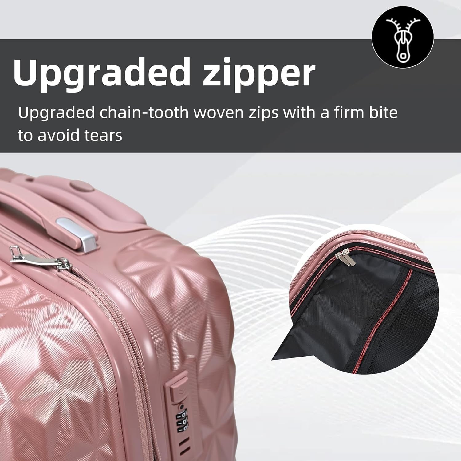 24 Inch Medium Hard Shell Suitcase 4 Spinner Wheels ABS Lock Rose Gold