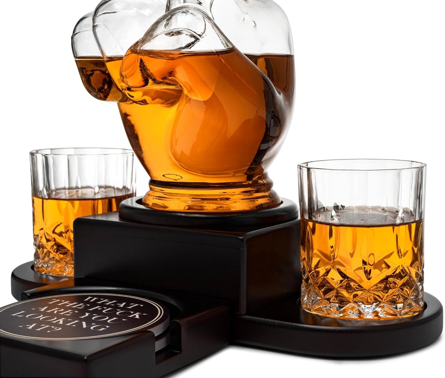 Middle Finger Whiskey Decanter Set with Stand & Glasses – Funny Novelty Gift