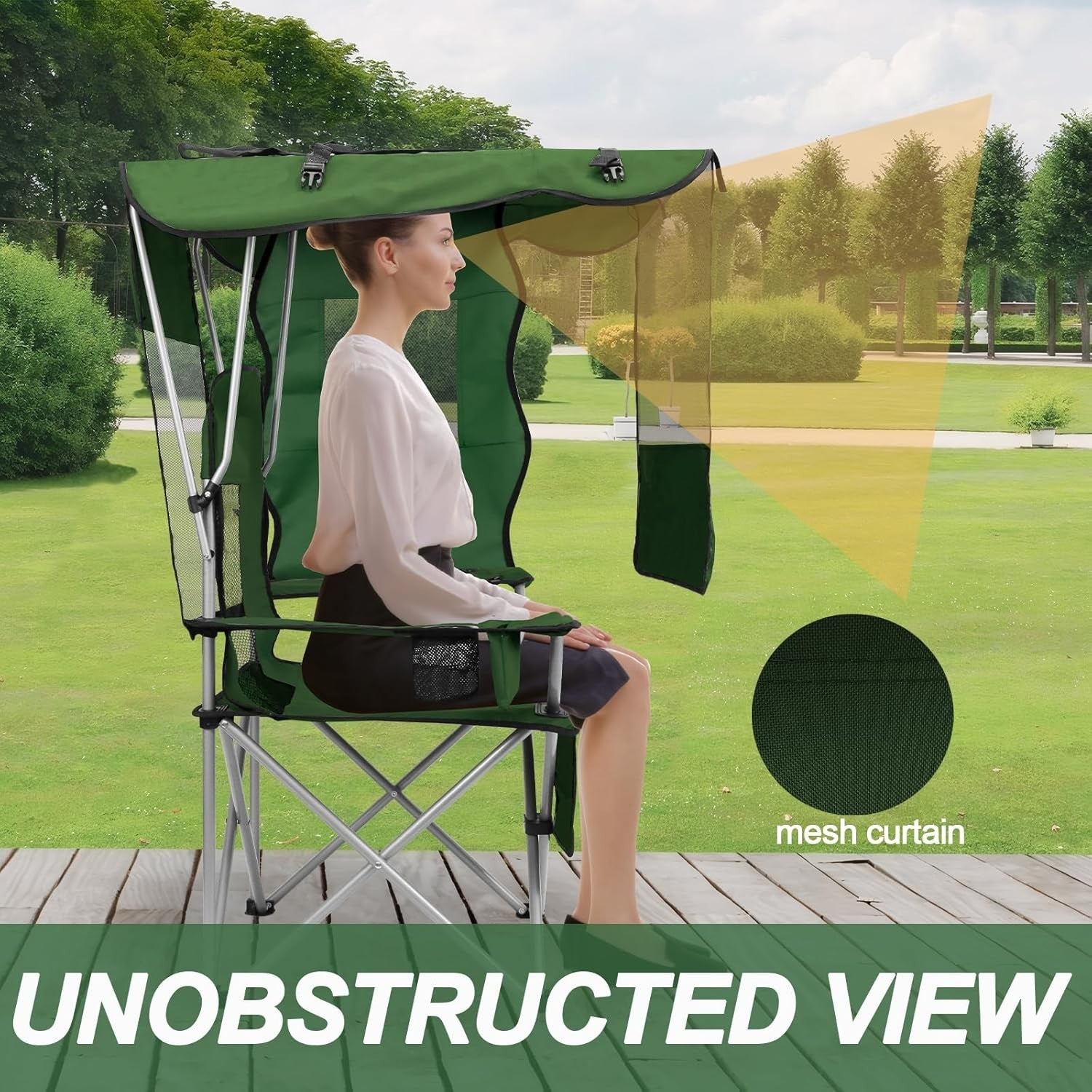 Foldable Camping Chair with Canopy Shade, Cooler Bag & Cup Holders Outdoor