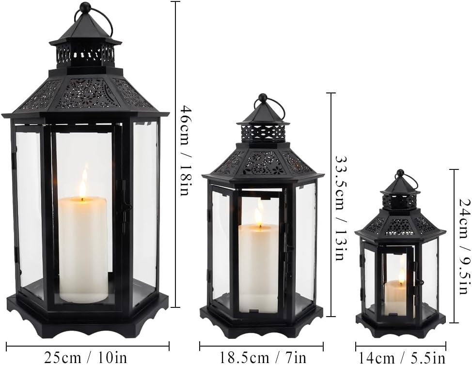 3-Pack Black Vintage Metal Candle Lanterns