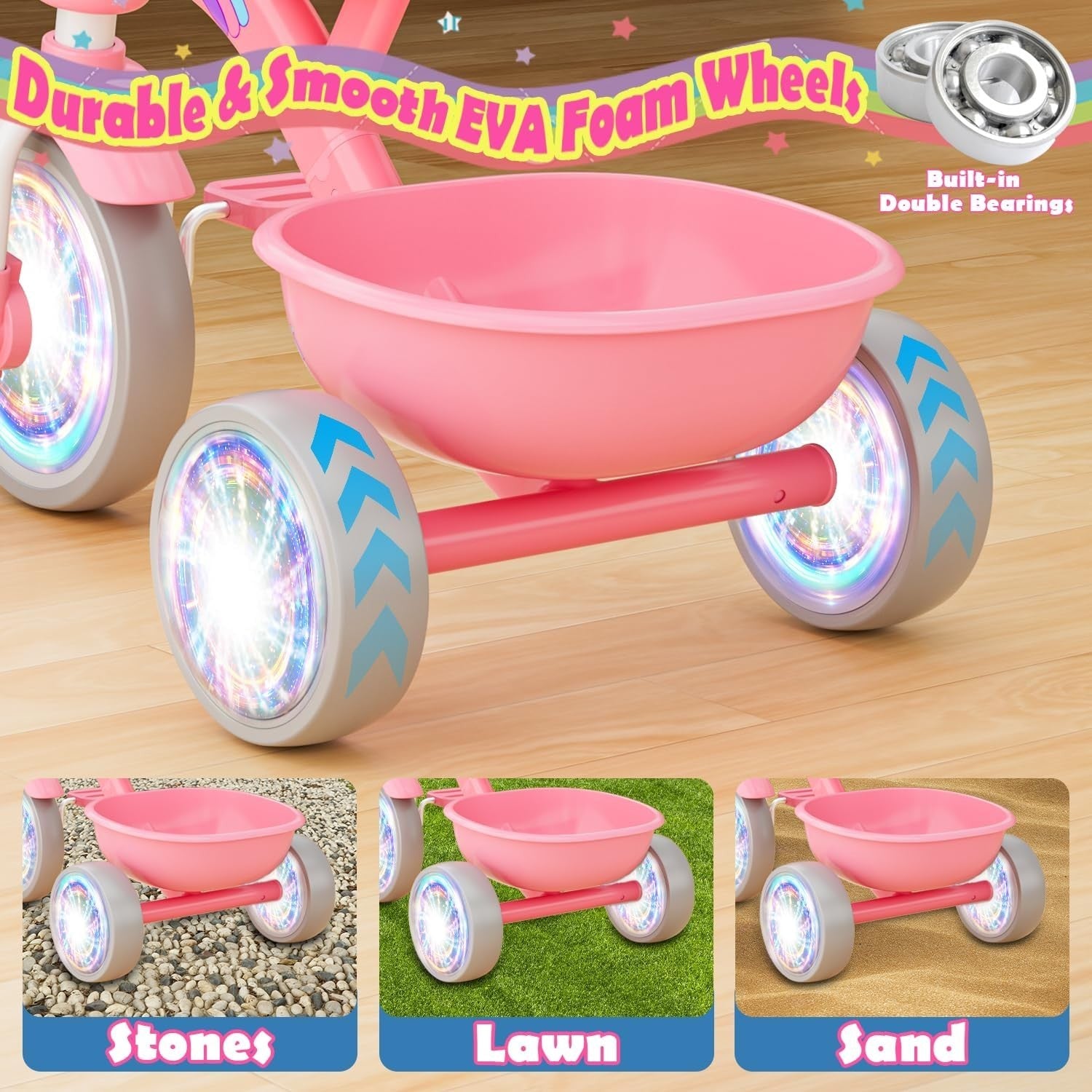 Unicorn Tricycle LED Light Wheels Kids Balance Bike Girls Age 2-5 Years