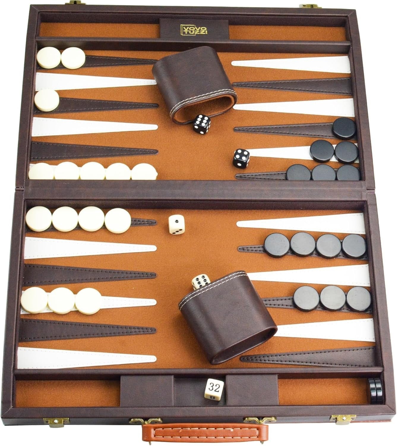 15” Leather Backgammon Set Travel Board Luxury Foldable Game for Adults