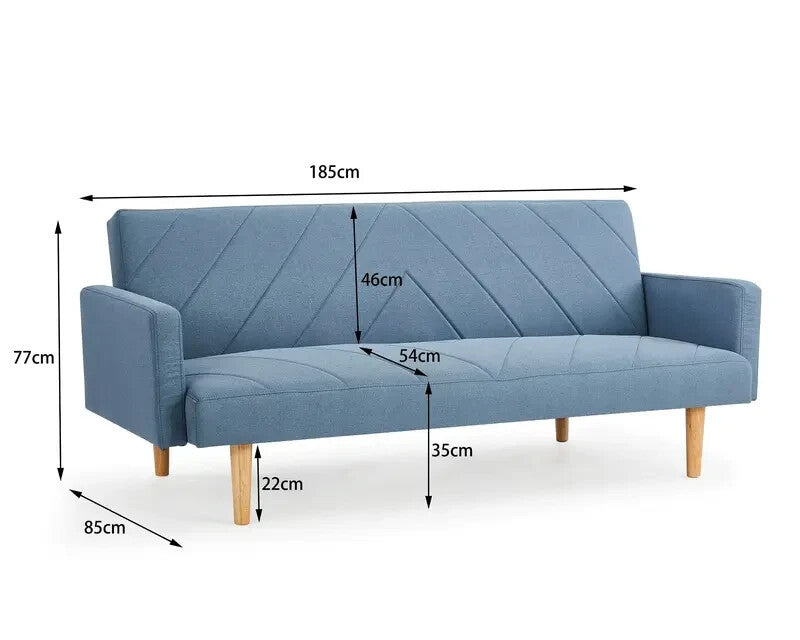 3 Seater Fabric Sofa Bed Blue Clic Clac Wooden Legs Chevron Design