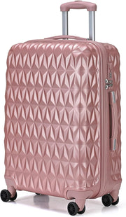 24 Inch Medium Hard Shell Suitcase 4 Spinner Wheels ABS Lock Rose Gold