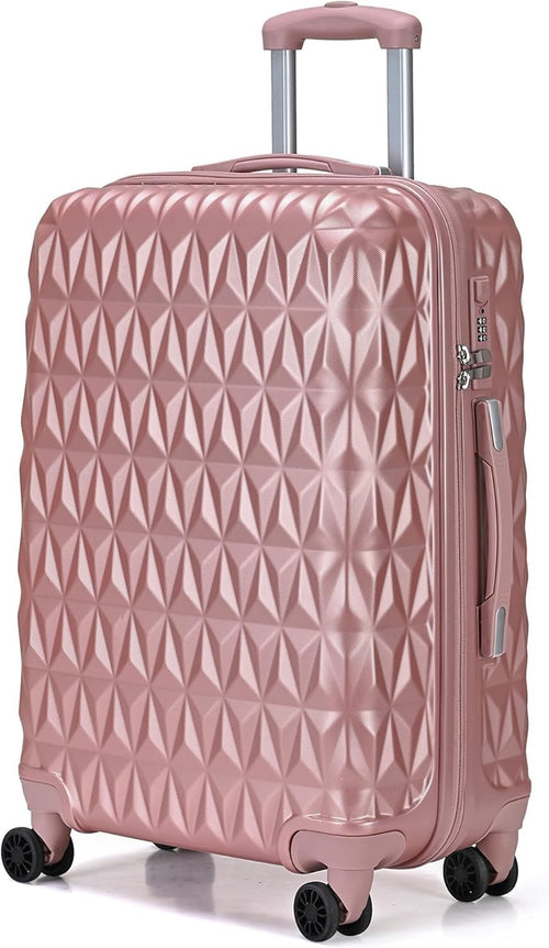 24 Inch Medium Hard Shell Suitcase 4 Spinner Wheels ABS Lock Rose Gold
