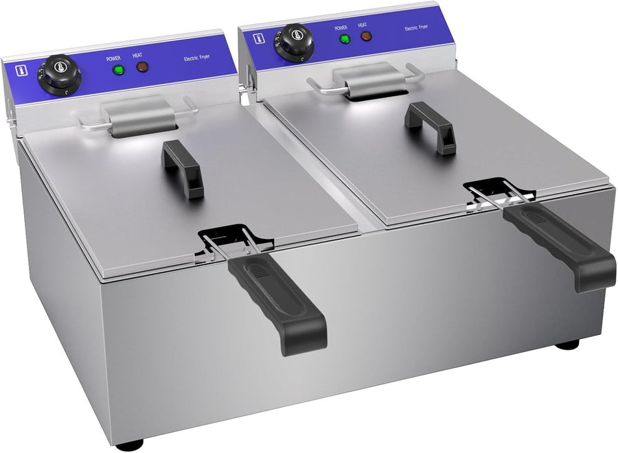16L Double Deep Fat Fryer 6000W Commercial Stainless Steel Countertop
