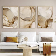 Brown Gold Marble Wall Art Set 16x24in Abstract Canvas