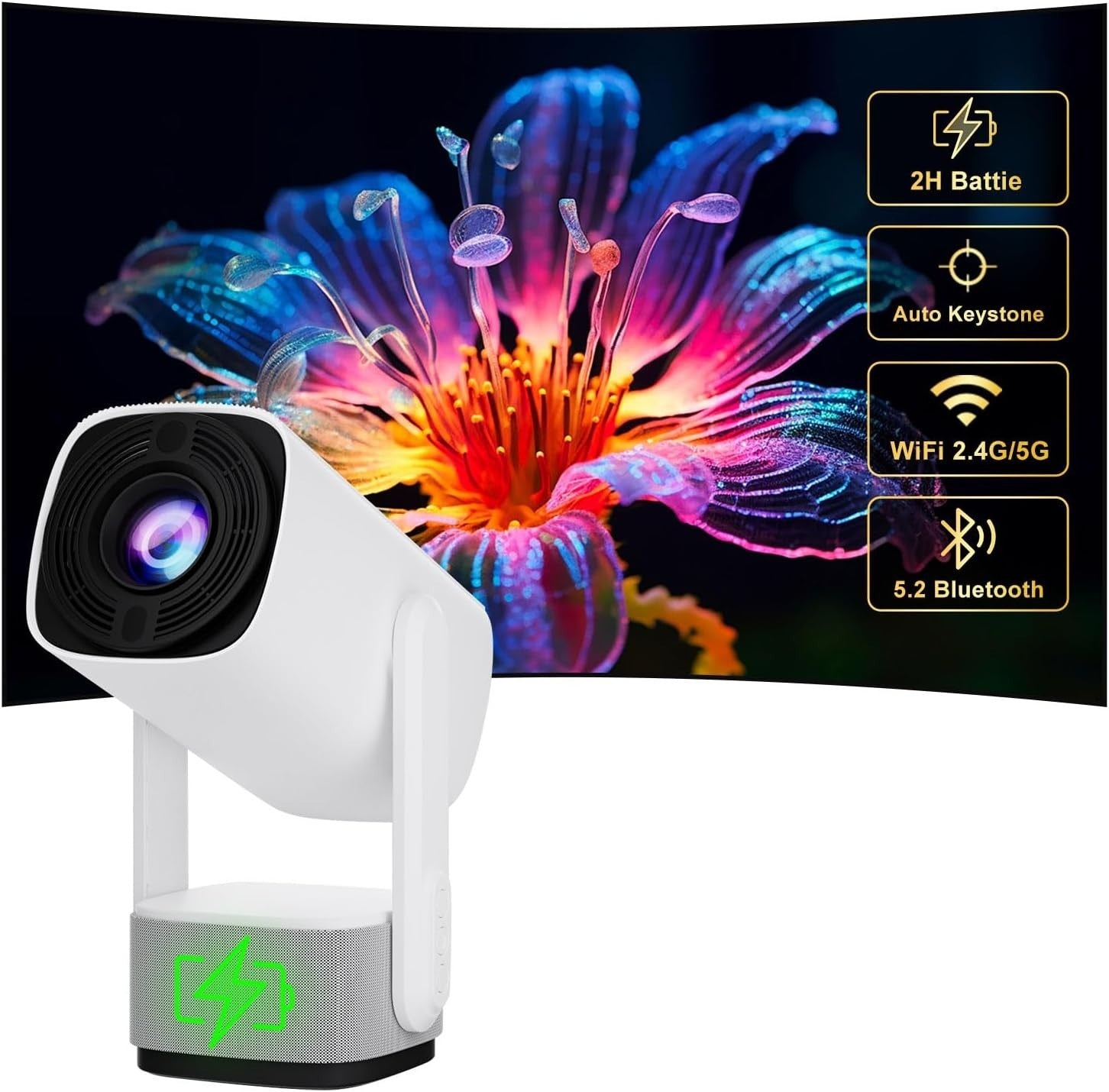 Portable 4K Smart Projector WiFi 6 Bluetooth Auto Keystone Battery