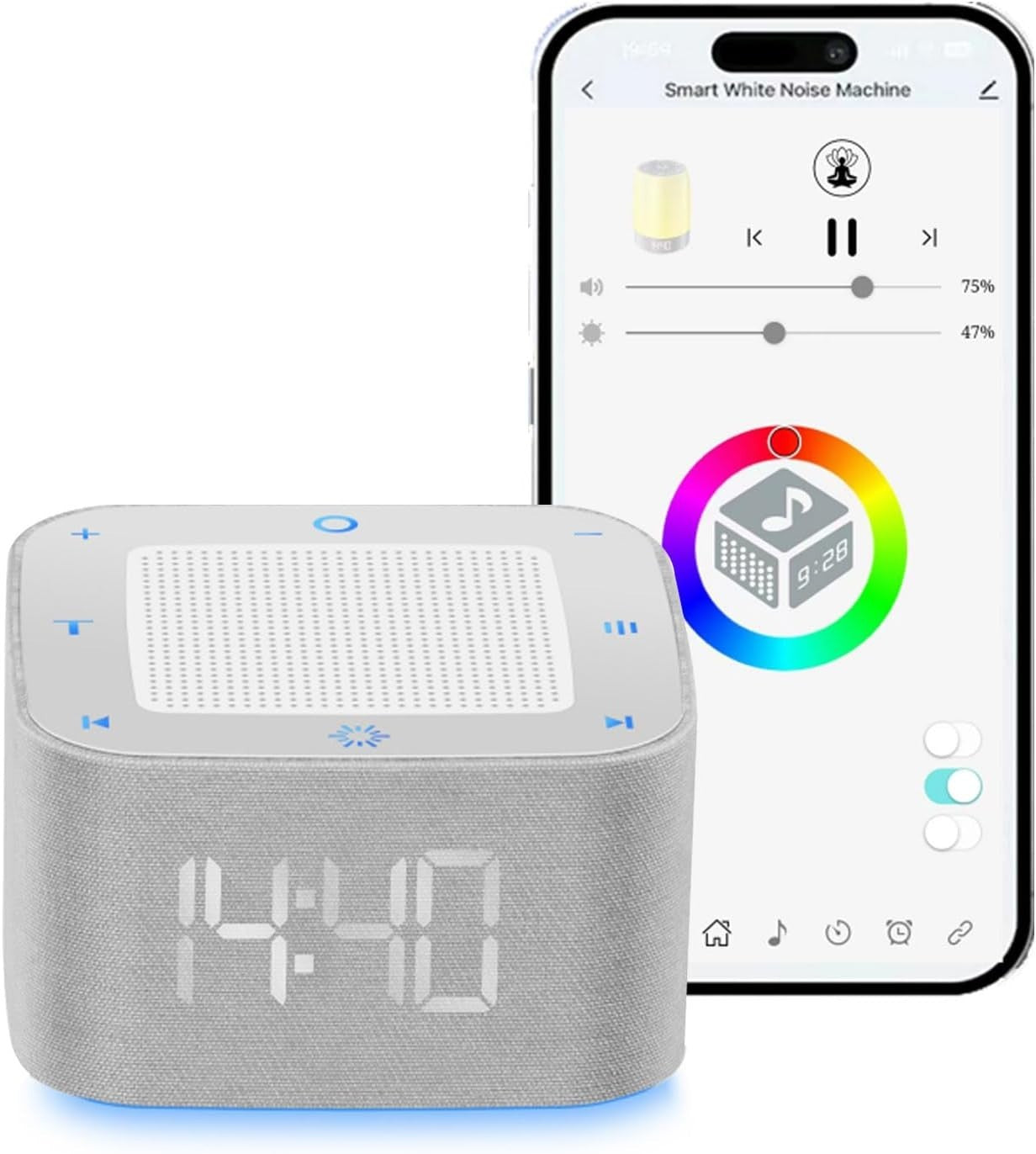 White Noise Machine with 32 Soothing Sounds, 8-Color Night Light